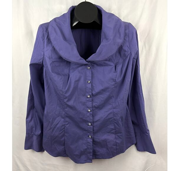 Soft Surroundings Purple Button Up Blouse Double Collar Long Sleeve LARGE - Picture 5 of 11